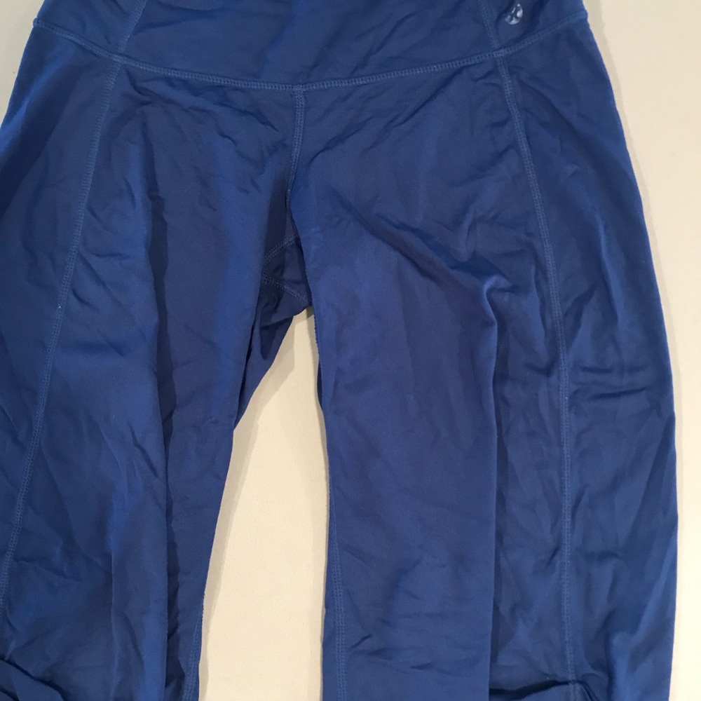 Navy blue silky Lululemon workout bottoms. - Picture 2 of 4